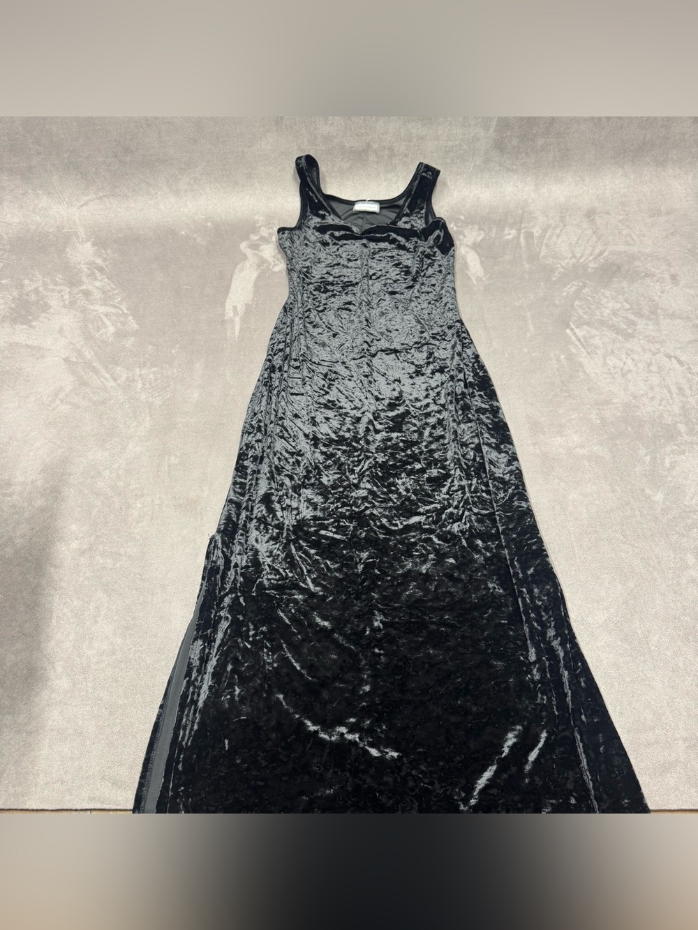 Vintage Y2K Agua Blues Black Crushed Velvet Maxi Dress 90’s S/M slit sides